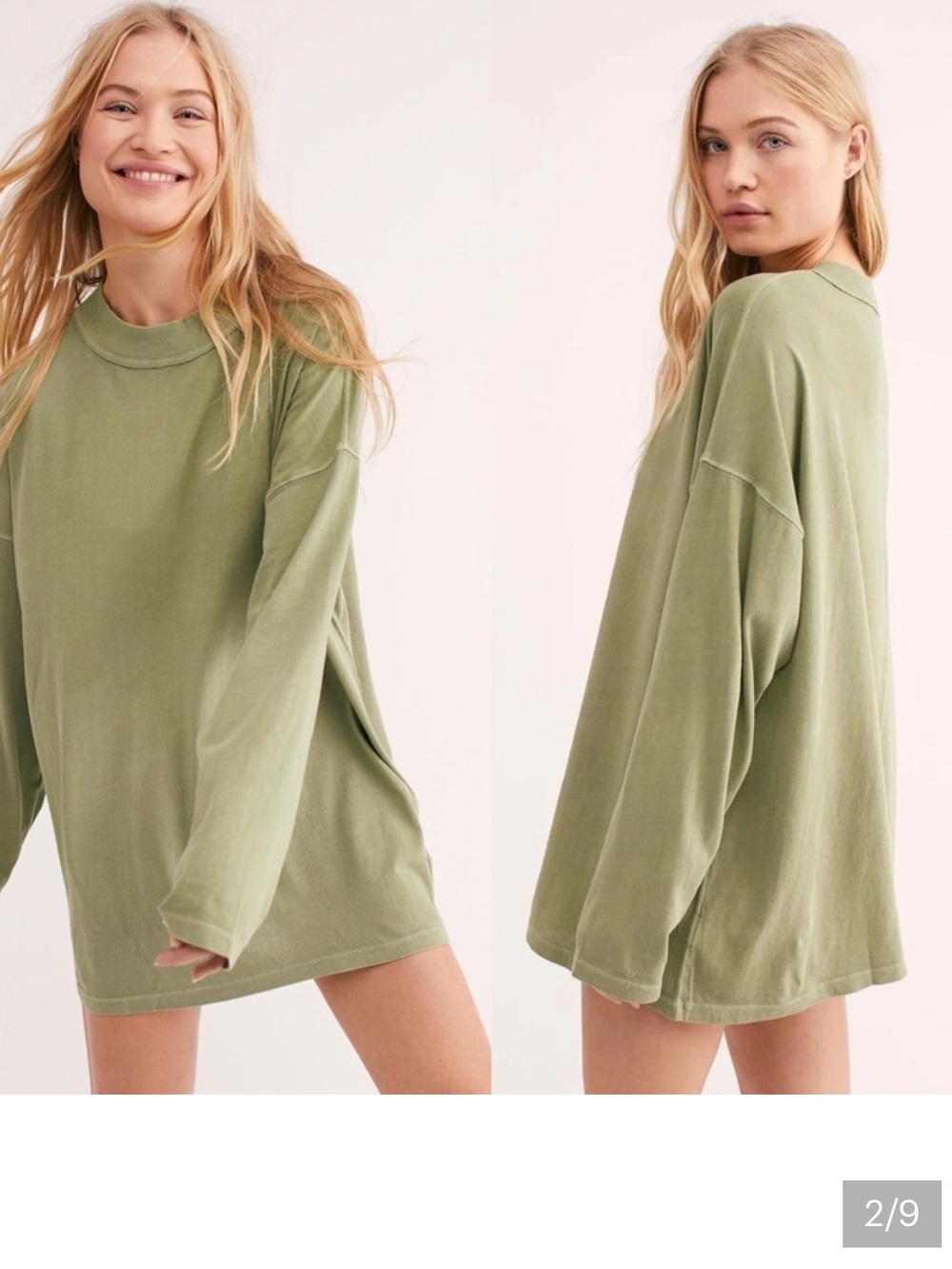 We The Free- Olive Green Crewneck long sleeve Tee, OVERSIZED